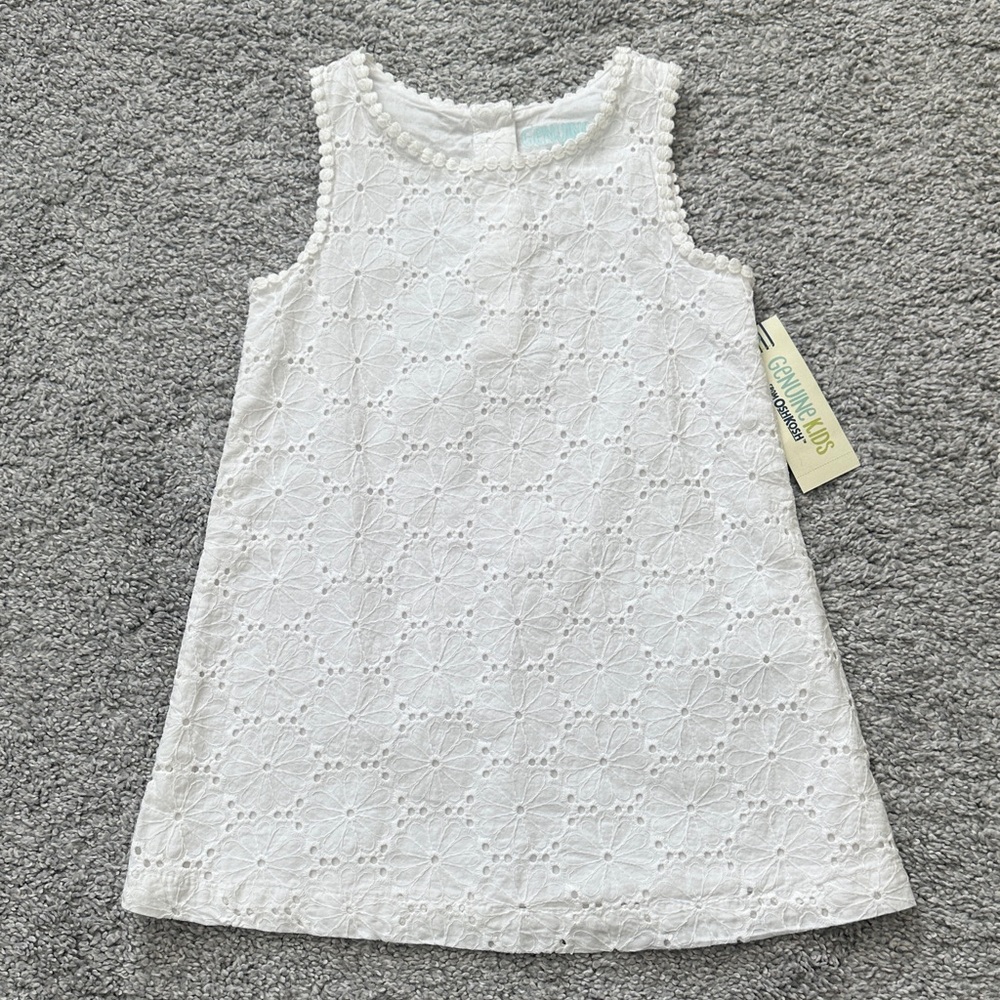 White Eyelet Sleeveless Kids Dress